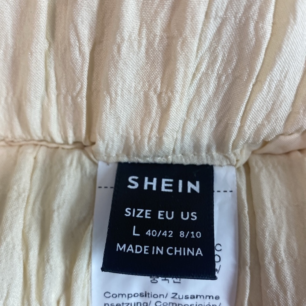 SHEIN Breezaya High Waist Flare‎ Leg Pants Cream Textured Pants, Size Large - Picture 2 of 13